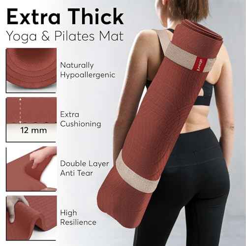 Extra Thick 12mm Exercise Mat ? Non-Slip, Joint-Friendly & Cushioned Fitness Mat for Yoga, Pilates & Floor Workouts ? Durable, Supportive & Includes Feetlu Classic Strap