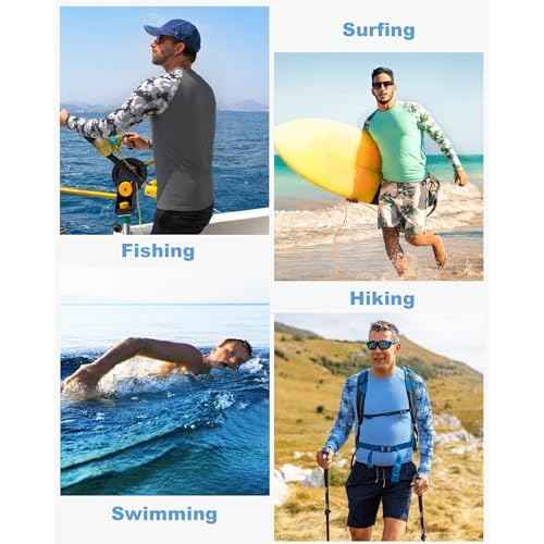 FISHEAL Long Sleeve Fishing Shirts for Men, UPF 50+ Camo Sun Protection Rash Guard, UV Shirt for Swimming Hunting Outdoor