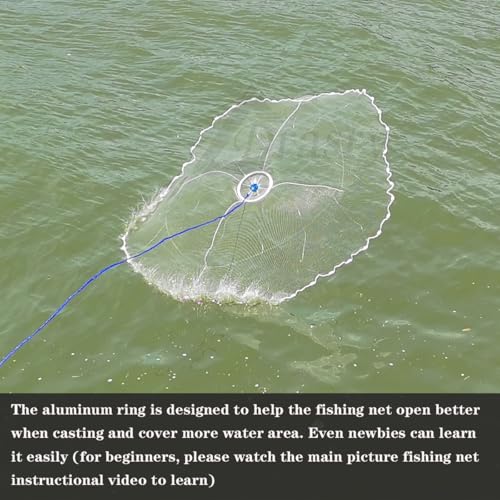 Drasry 6 FT Radius Cast Net with 1/4 Mesh and Lead Sinker for Saltwater and Freshwater Fishing