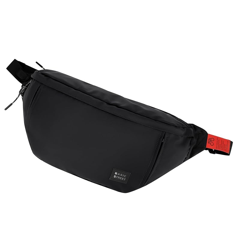 SUNMOP Large Crossbody Fanny Pack for Men & Women, Waterproof Belt Bag with 5 Zippers - B-Black-M