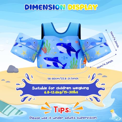 Toddler Swim Vest for Kids 13-30 lbs - Blue Twin Sharks Water Wings