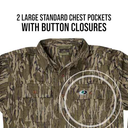 Mossy Oak Chamois Hunting Camo Shirt for Men | Heavyweight Cotton, Button Down Shirt with Pockets