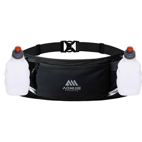 OUNERGY Lightweight Sports Waist Bag Running Belt Fanny Pack Fit for Waistline 58-118cm Pocket can Hold 250ML Water Bottle (Black with 2 * 250ML)
