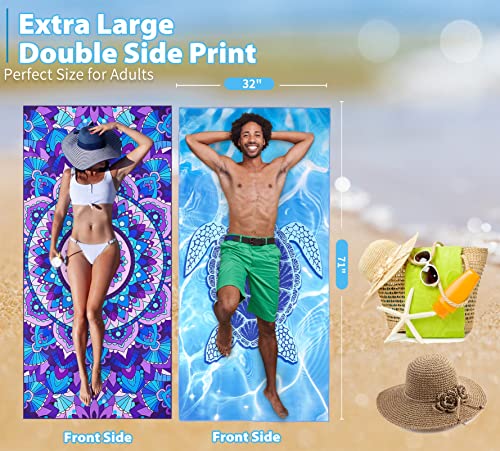 TwoYek Microfiber Beach Towel 71x32 Inches Extra Large Mandala Turtle Stripe 4 Pack