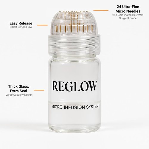 ReGlow Micro Infusion System for Face – 300% Deeper Absorption with 24K Gold Microneedling Tool + Serum (1.5 Months) – Firmer Radiant Skin, at-Home Treatment with Collagen Peptides & Hyaluronic Acid