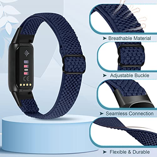 Elastic Nylon Replacement Wristbands for Fitbit Luxe Sport Loop 5 Pack - Black, Burgundy, Indigo, Blue, Beige