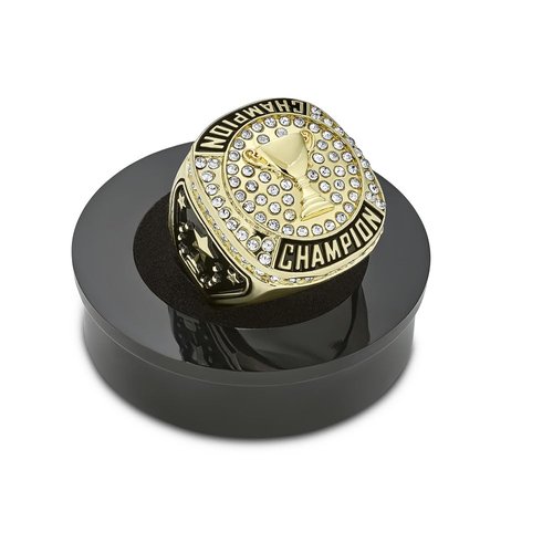 Express Medals Champion Gold First Place Trophy Cup Ring Award Gift Fantasy Prize with Display Neck Chain and Stand Championship Rings