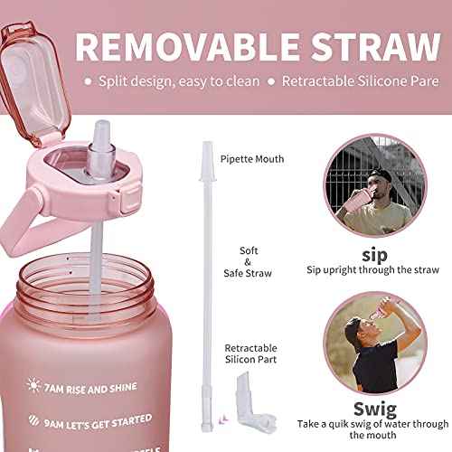 64oz,100oz,128oz Large Motivational Water Bottle with Time Marker, Leakproof & BPA Free Half Gallon Big Water Bottle with Straw Handle Tritan Frosted Water Jug for Gym,Fitness,Outdoor Sports