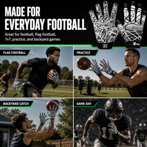 Cutters Football Gloves Game Day Receiver Gloves with Silicone Grip - Black & White, Small