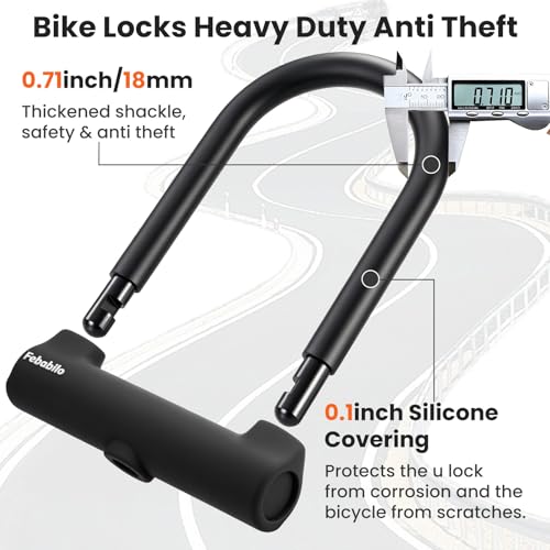 Heavy Duty Bike Lock with 18mm Shackle - Medium U Lock with Keys & Mounting Bracket