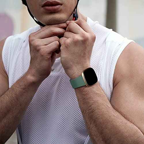 Dirrelo Bands Compatible with Fitbit Sense/Versa 3 / Versa 4 / Sense 2, Soft TPU Sport Strap Band, Replacement Wristband for Women Men, 4Pack Small, Black Modena Bluegrey Pinegreen