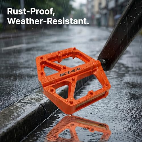 Bike Pedals Flat Bright Orange - 4.1 Inch Wide Lightweight Bicycle Platform