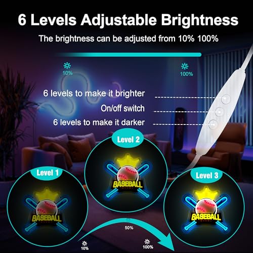 Baseball Neon Sign,Innovative Integral Forming Process,With Dimmable Switch For All Holiday Party and Home Decoration