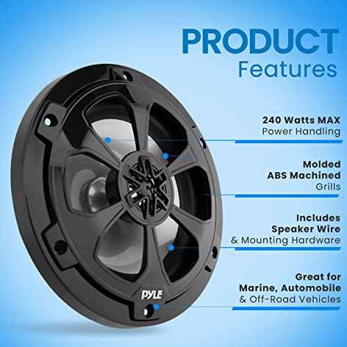 Pyle Two Way Marine Speaker System, One Pair 6.5'' Black Two-Way Marine Component Speaker, 240 Watts Max Power with 4 Ohm Impedance, Waterproof, Butyl Surround Sound and Surface Mount Capability