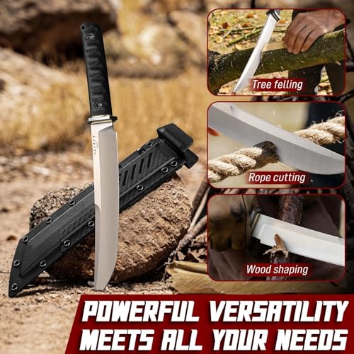 9.6in Fixed Blade Knife with Sheath - Heavy Duty Machete for Survival & Camping