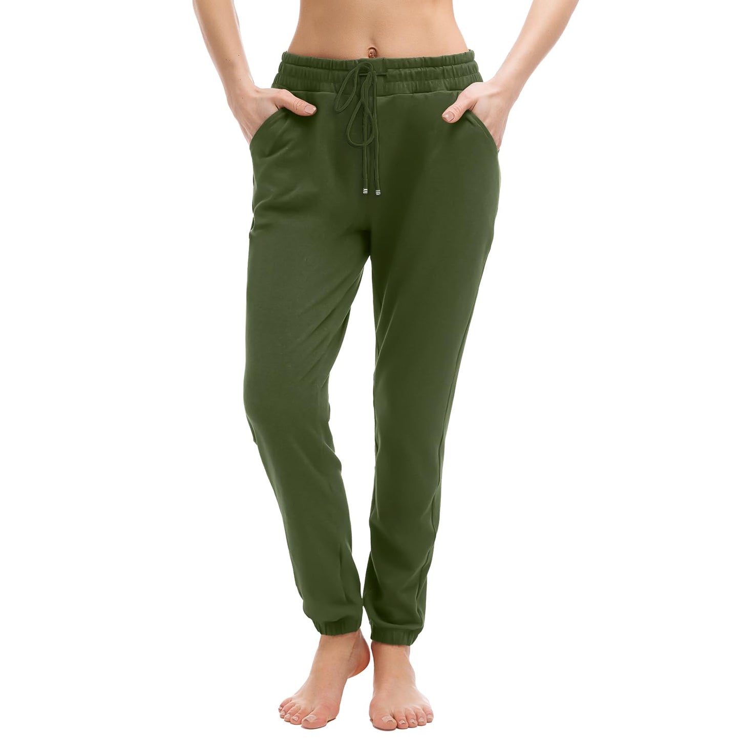 Walifrey Womens Joggers with Pockets, Drawstring Sweatpants Women for Lounging Jogging Gym and Workout OliveGreen,1 Pack OliveGreen M
