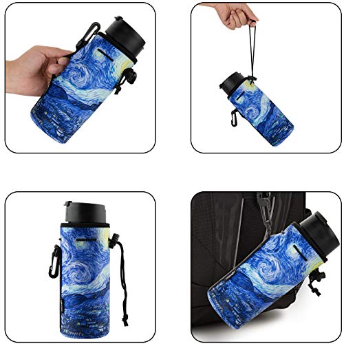 Neoprene Bottle Sleeve, 2-Pack Insulated Drawstring Covers for 18-20 oz Bottles - Marble & Van Gogh Patterns