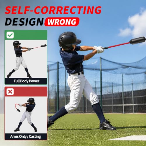 Red Rope Swing Bat Trainer for Baseball & Softball with 12 Training Balls