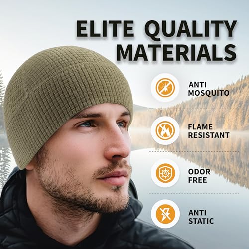 2 Pack Grid Fleece Beanie Watch Cap Waffle Tactical Beanie Multi-Season Army Military Fleece Hat, All Weather Gear