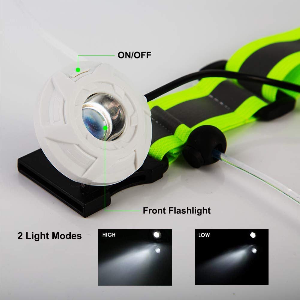 LED Running Vest Light Rechargeable Reflective Safety Ultralight Bright Chest Lamp Adjustable Visibility Lightweight Rainproof Multicolored Fiber Optics for Women Men Kids Jogging Biking Riding