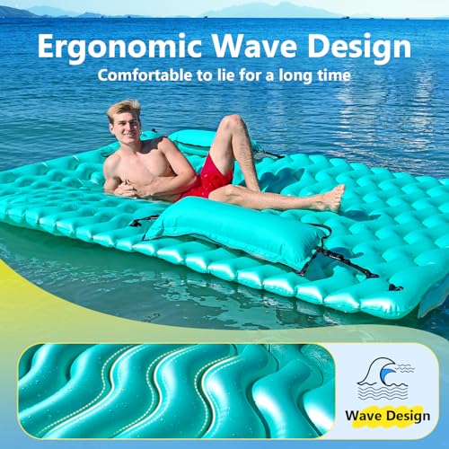 Giant Inflatable Pool Float Mat 102x72 Inches with Pool Hammock - Green Summer Water Party Accessory