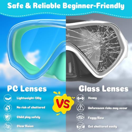 Kids Swimming Goggles with Nose Cover - Blue & Green + Red & Green, Clear Lens