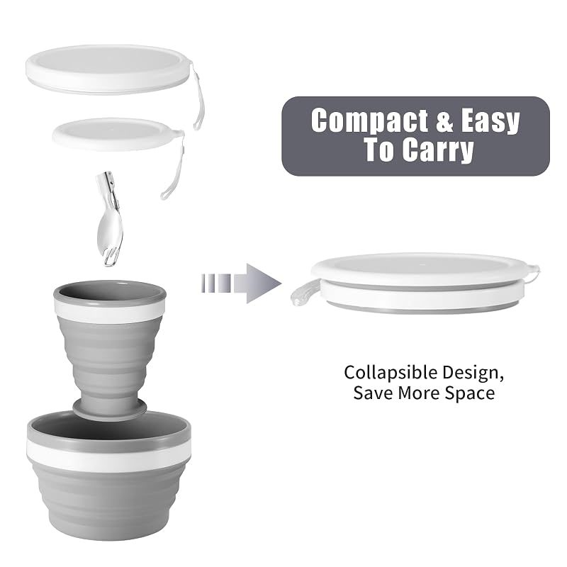Collapsible Silicone Cup and Bowl Mess Kit for Camping, 950ml Bowl + 200ml Cup