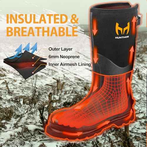 Rubber Work Boots, Puncture-Proof with Steel Toe & Shank, Waterproof Insulated 6mm Neoprene Hunting Boots for Farming, Construction, Gardening, Fishing, Outdoor Work (Size 6-14)