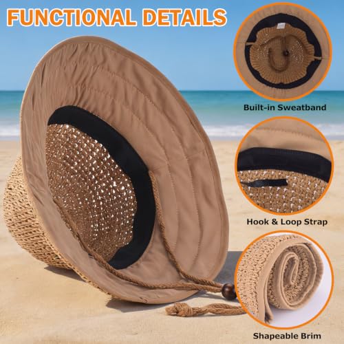 Women's Khaki Wide Brim Packable Sun Hat for Summer Beach