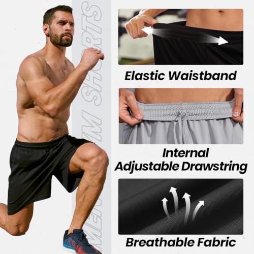 Men's Athletic Shorts with Pockets - Quick Dry Workout Shorts - Medium / Black, Navy, Grey, Red