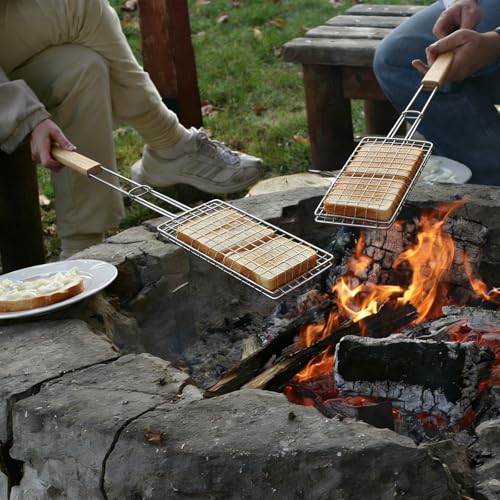 Long Wooden Handle Campfire Sandwich Maker 33-Inch S'mores Grill 2 Pack