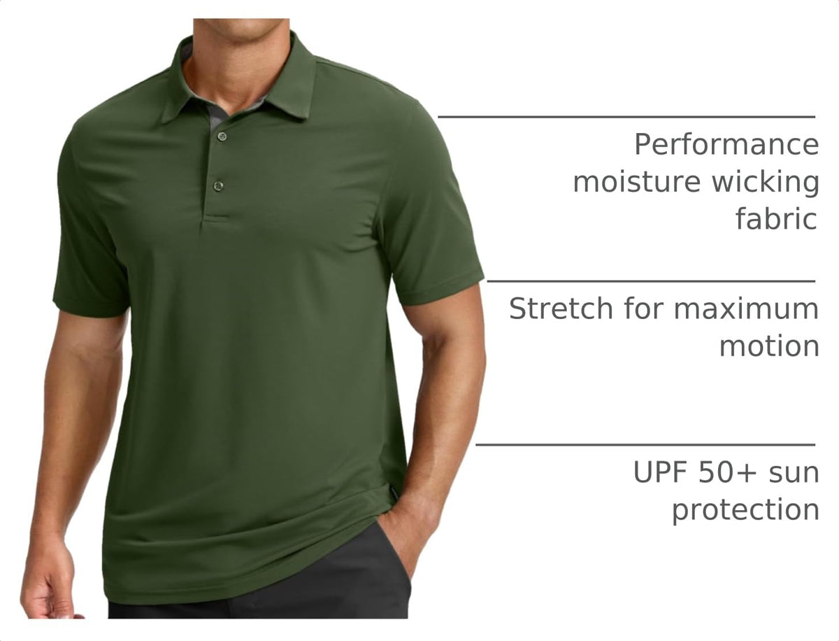 Men's Golf Shirts Dry Fit Moisture Wicking Performance Short Sleeve Collared Polo Shirts for Casual Tennis Bussiness (Dark Green, XL)