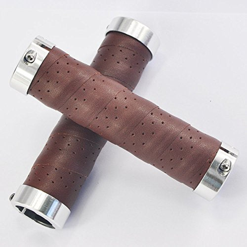 Coffee Bike Grips Leather Double Lock-On Handlebar Fit 22.2mm for Mountain & Road Bikes