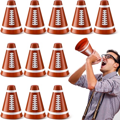 12 Pack Football Cheer Megaphones with White Lids - Plastic Sport Party Accessories
