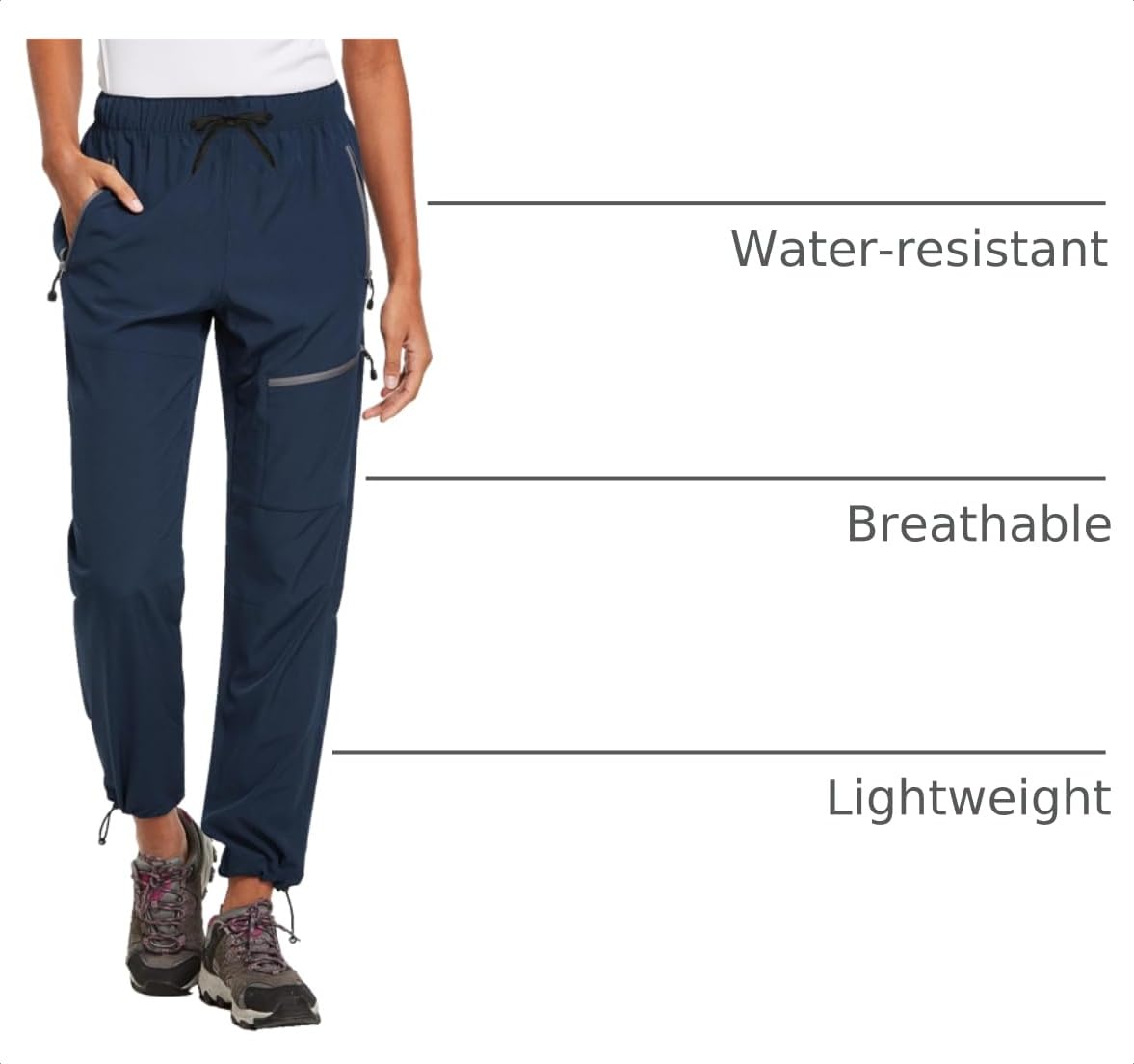 baleaf Cargo Pants for Women Petite Joggers Lightweight Quick Dry Pant Water Resistant 27'' Travel Workout Athletic Navy Blue Size S