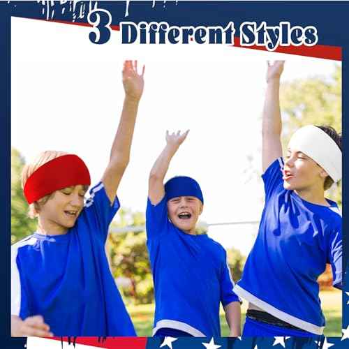 Deekin 6 Pcs Sweatbands for Kids Soccer Headbands Boys for Sports Breathable Sweat Wicking Headband for Kids Athletic Baseball Football Youth 5-15 Years Old