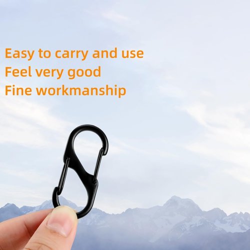 4-Pcs Stainless Steel S Shaped Carabiner Clips, Anti Theft Zipper Locking Clips for Tent, Purse, Backpack, and Luggage (Black 1.26 x 0.55 Inch)