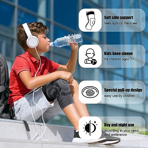 Kids Knee Brace Sleeve - Black Large Youth Compression Support for Boys & Girls