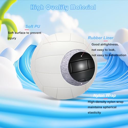 White Official Size 5 Volleyball Soft Touch for Indoor Outdoor Play with Pump