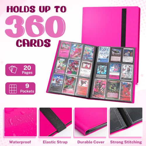 Rose Red Trading Card Binder, 9-Pocket 20 Pages Holds 360 Cards for MTG TCG