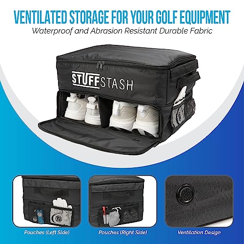 Golf Trunk Organizer for Car - Ventilated Shoe Compartment, Adjustable Dividers & Mesh Pockets