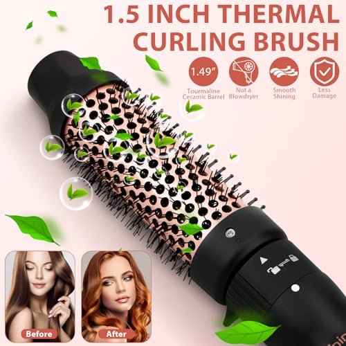 5 in 1 Curling Wand Set, 3 Barrel Curling Iron Set with 1.5" Thermal Brush and 4 Interchangeable Ceramic Curling Wand (0.5-1.25"), Fast Heating Hair Curler, Dual Voltage, Include Comb & Glove & Clips