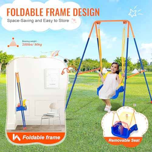 VEVOR Swing Sets for Backyard, 3-in-1 Toddler Swing Set with 4 Sandbags, Easy to Assemble, Foldable Metal Stand, Swingset Indoor/Outdoor for Kids Aged 3+