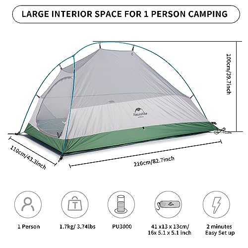 Naturehike Cloud-Up 1 Person Tent, Lightweight Backpacking Tents for One Man, Waterproof Ultralight One Person Tent for Camping Hiking Backpacking
