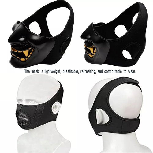 PAIRSOFTWIN Halloween Oni Kabuki Samurai Hannya Ninja Demon Knight Masks Half Face Protective for Airsoft (Black)