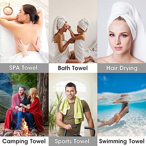 Microfiber Bath Towels Set - White, 30x60 Inches, 6 Pack with Hanging Loops