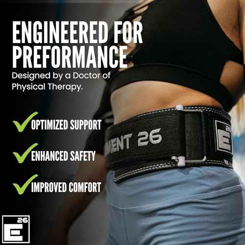 Element 26 Hybrid Leather Weight Lifting Belt for Men & Women - Self locking Adjustable Leather Belt for Powerlifting, Olympic lifting & Functional Fitness - Weight Belt, Squat Belt, Back Support
