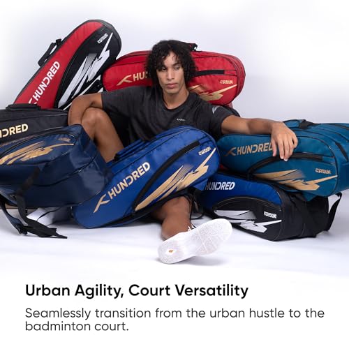 HUNDRED Cosmogear Badminton Kit-Bag Large Black with Double Zipper & Padded Straps