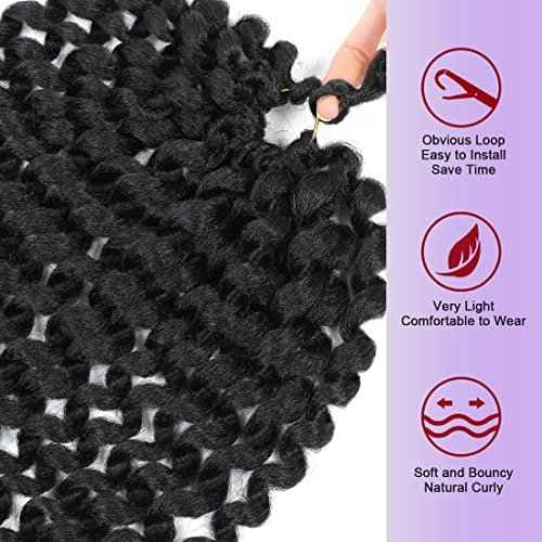 12inch Jamaican Bounce Crochet Hair For Black Women 4packs 72 Roots Natural Black Jumpy Wand Curls Crochet Hair Short Pre Looped Curly Hair (12inch (pack of 4), 1B)