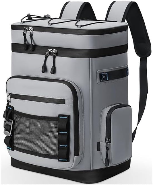Insulated Cooler Backpack 30L - Leak Proof, 24+ Hour Ice Retention, Lightweight for Camping, Beach, Hiking with Bottle Opener - Gray
